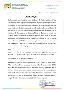 Communiqué officiel signé par la ministre Mathys Adidjatou