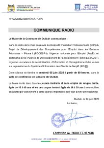 Insertion professionnelle à Ouidah : une séance d’information et d’enregistrement prévue pour les jeunes 1000734559 212x300